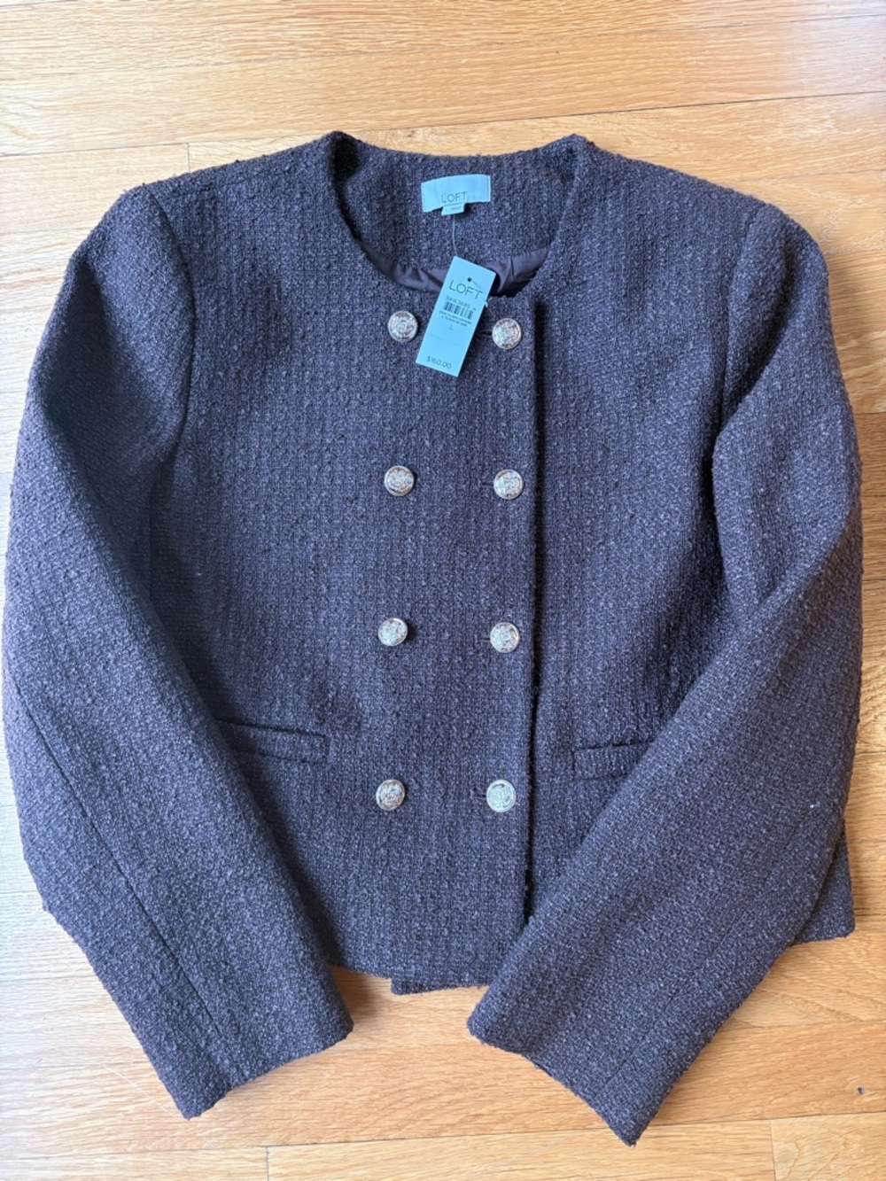 LOFT Dark Brown Tweed Double-Breasted Jacket NWT size L